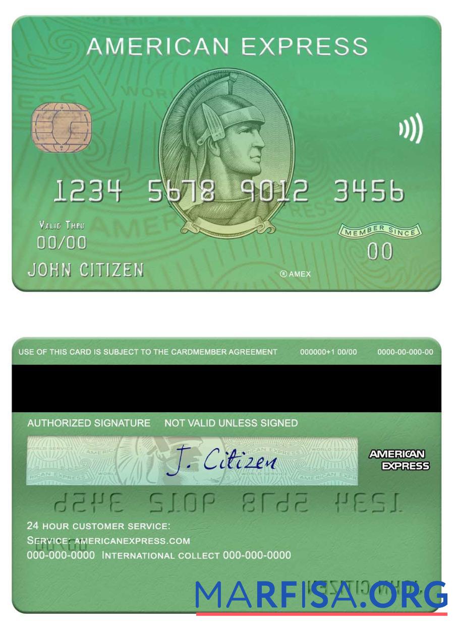 Downloadable USA Waste Management bank Amex green card sample